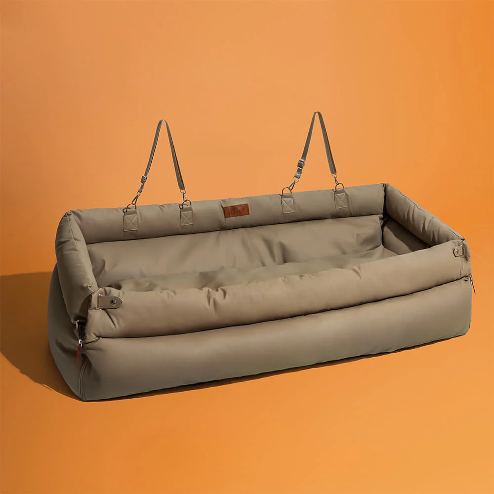 Large Deluxe Faux Leather Dog Car Seat Booster Bed - Urban Voyager