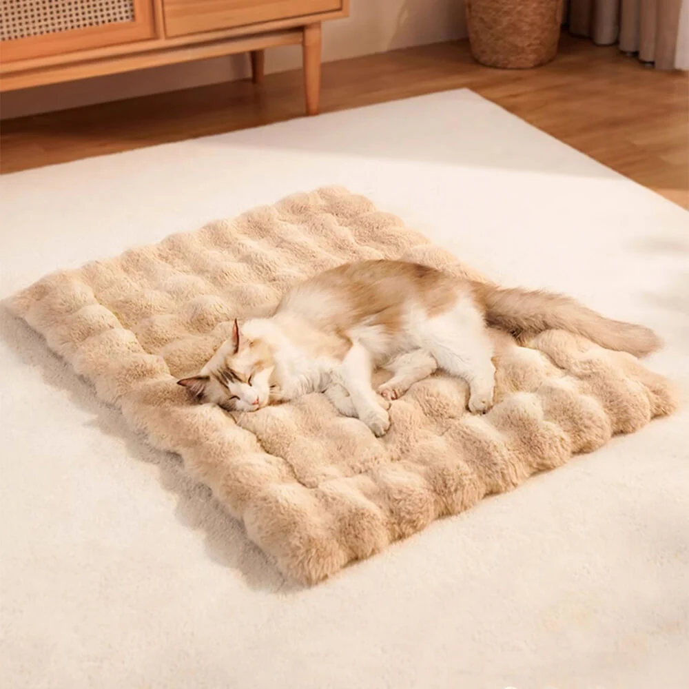 Wave Pattern Ultra Soft Faux Rabbit Fur Dog & Cat Mat With Pet Pillow