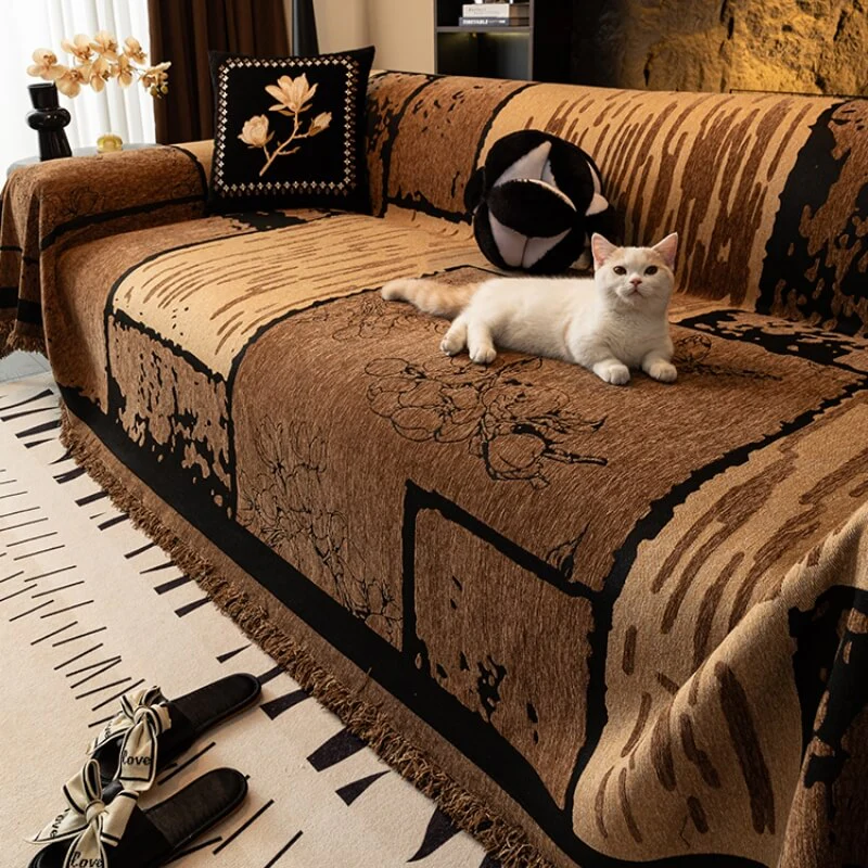 Vintage Chenille Anti-Scratch Sofa Protector Throw Couch Cover