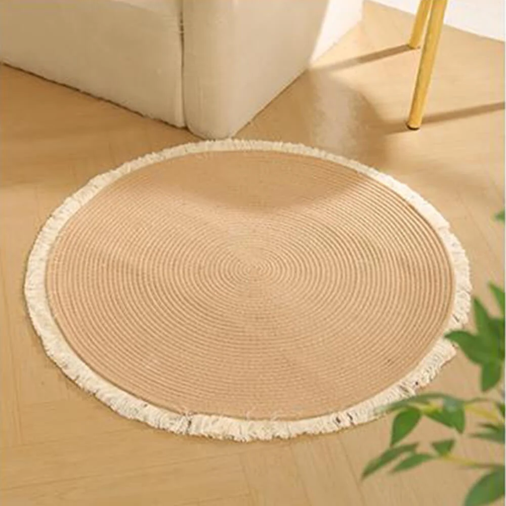 Nordic Handwoven Durable Cat Scratch Mat Rug with Fringe