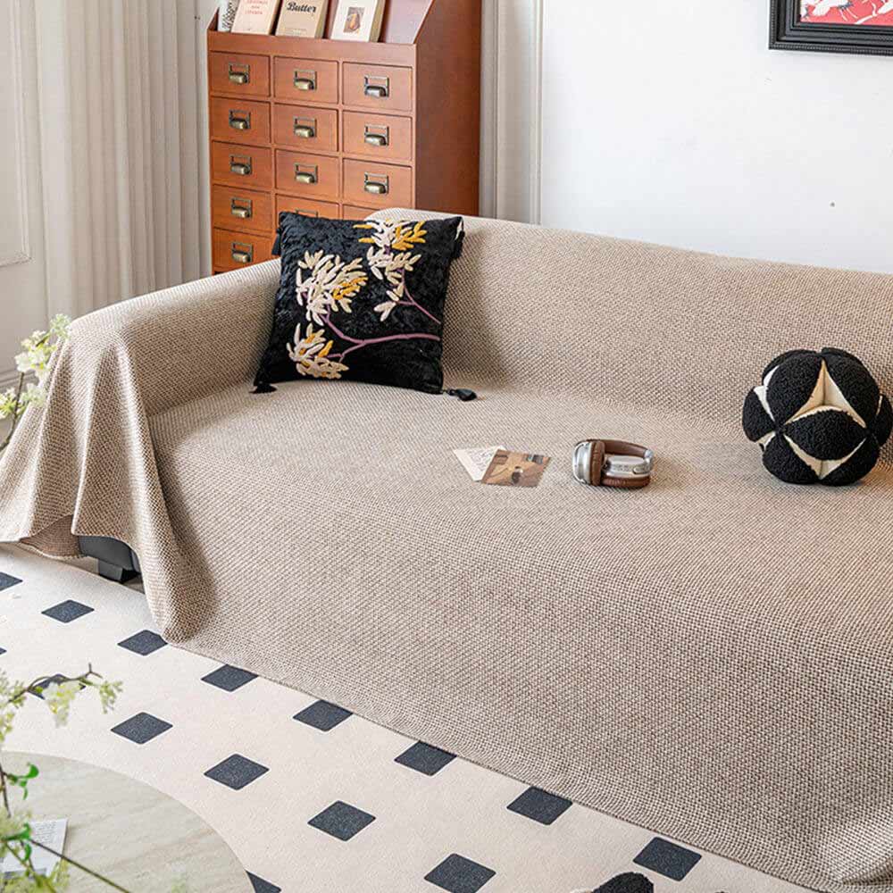 Breathable Woven Linen-Look Scratch-Resistant Throw Couch Cover