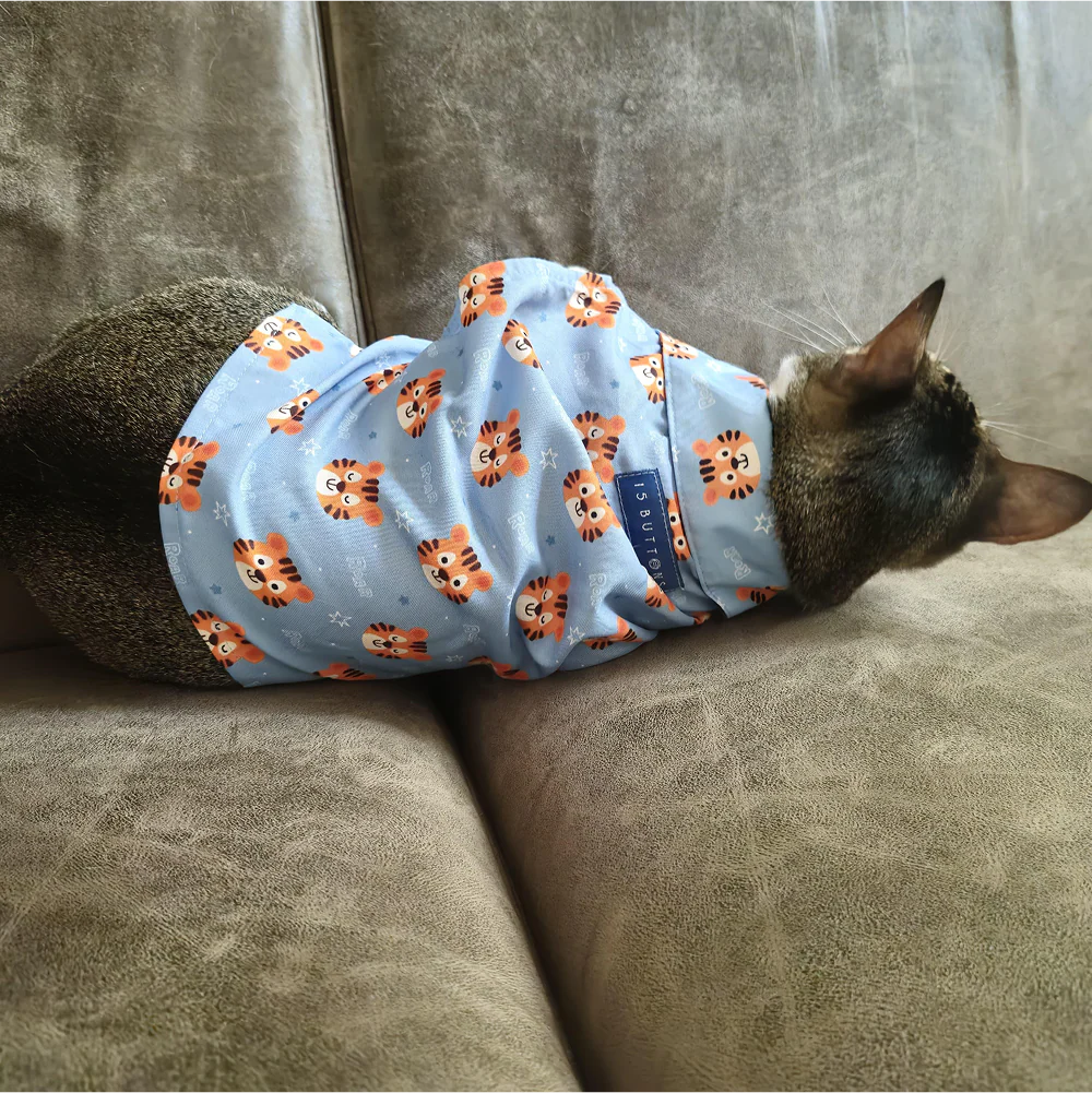 15 Furries Tiger Shirt for Cats (Orange and Blue)