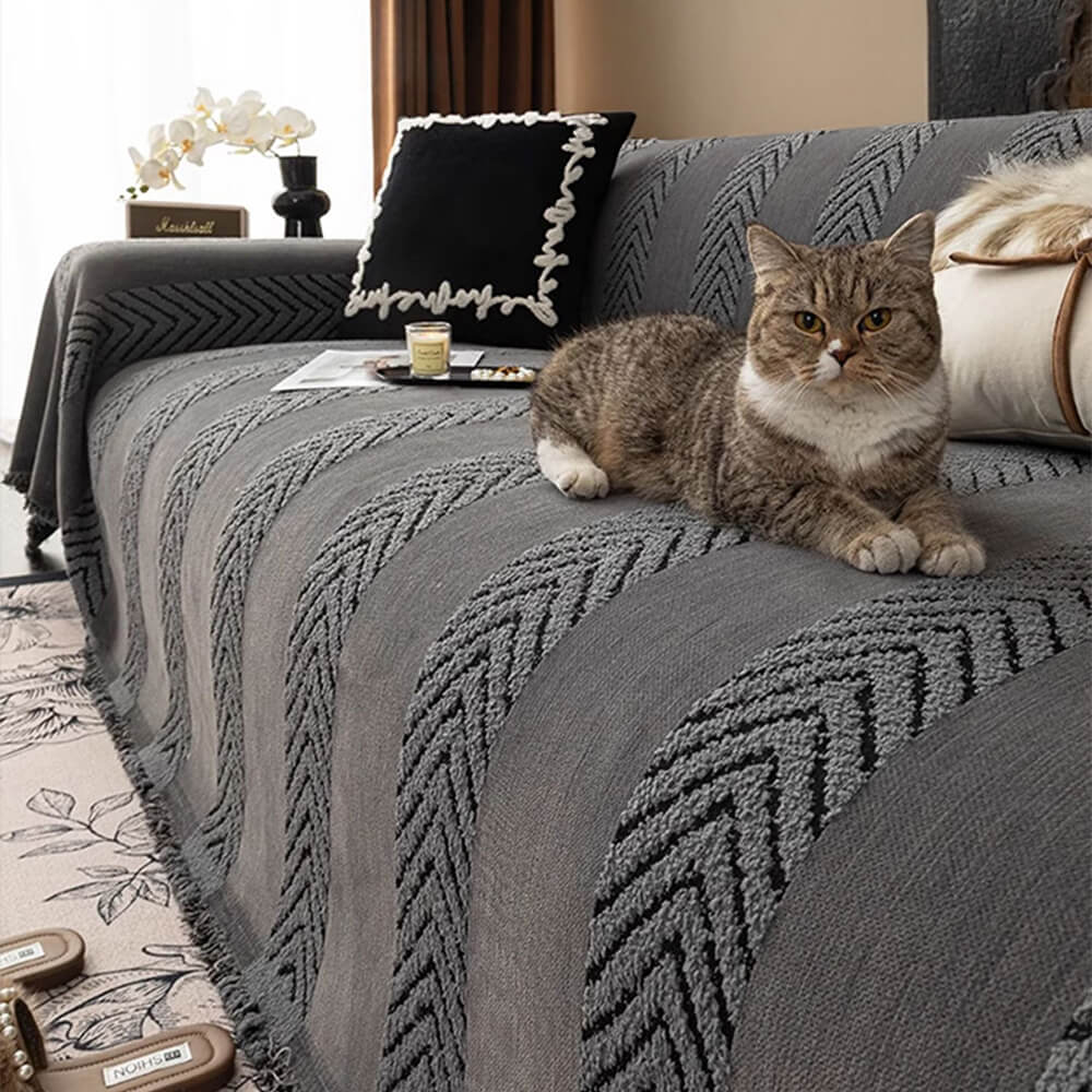 Herringbone Chenille Durable Throw Couch Cover with Seamless Pattern Stitching