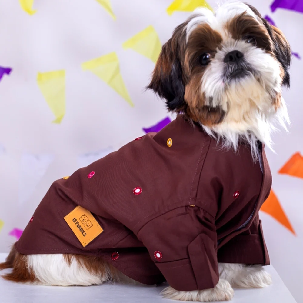 15 Furries Mirrorwork Kurta for Dogs (Chocolate Brown)