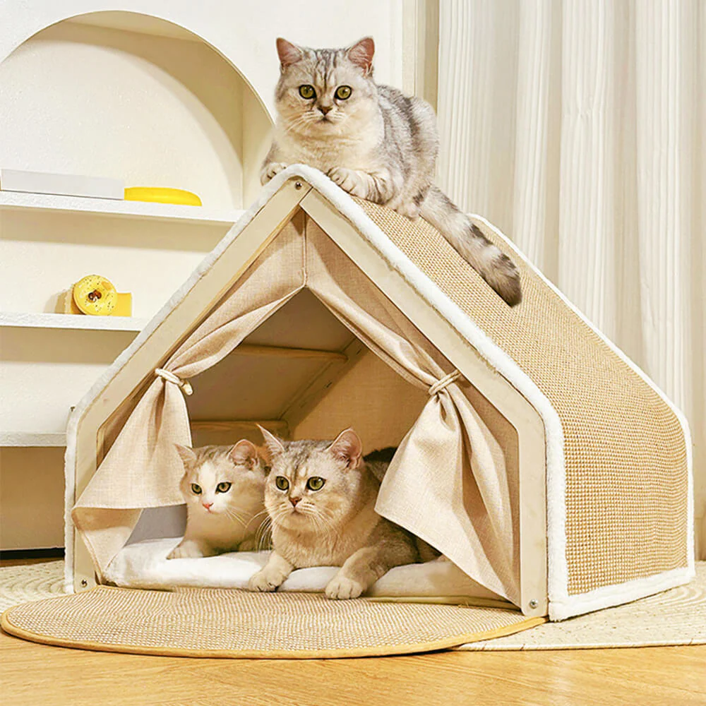 All-in-One Cat Tent with Scratching Roof and Cozy Sleeping Area