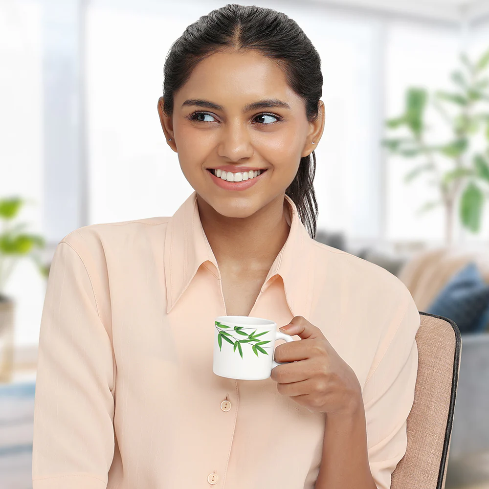 Larah by Borosil Bamboo Leaves Mug Set, 100ml x 6