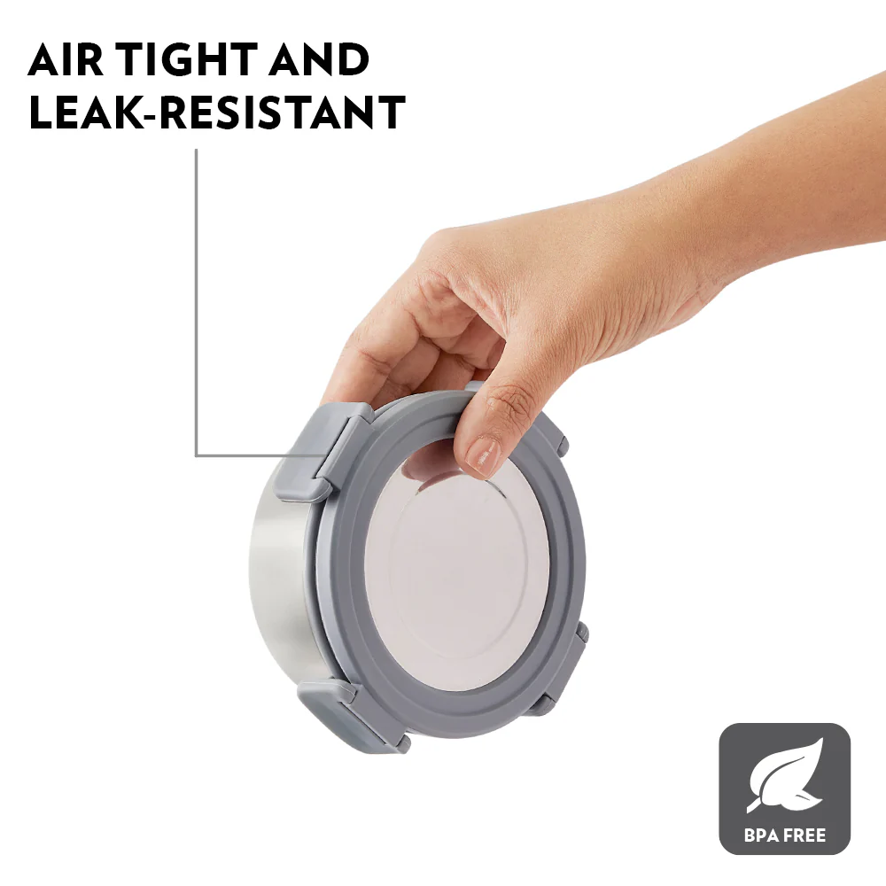 Borosil Slate Stainless Steel Lunchbox, Set of 2, Flat, 280ml