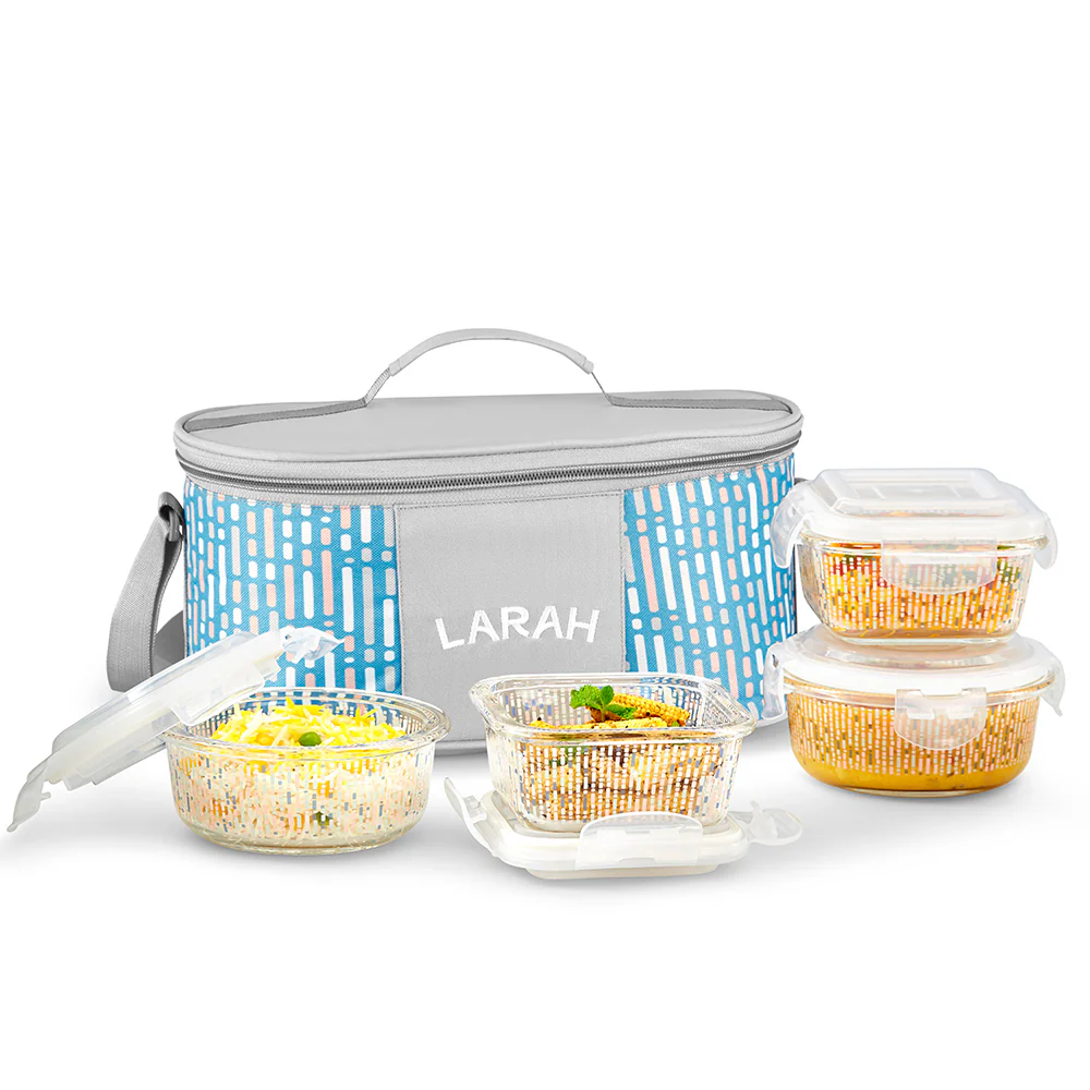 Larah Vogue Glass Lunchbox, 320ml x 2 + 400ml x 2