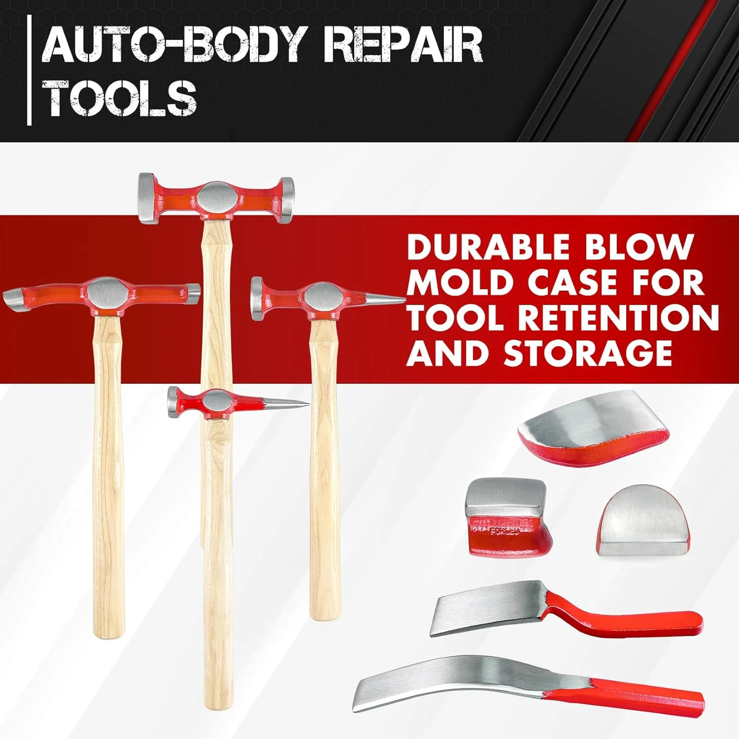 9-Piece Heavy-Duty Auto Body Repair Hammer & Dolly Set with Carrying Case