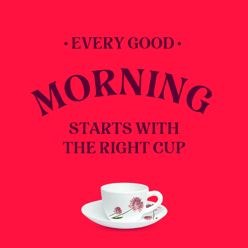 Larah by Borosil Nargis Cup n Saucer Set, 90ml x 12