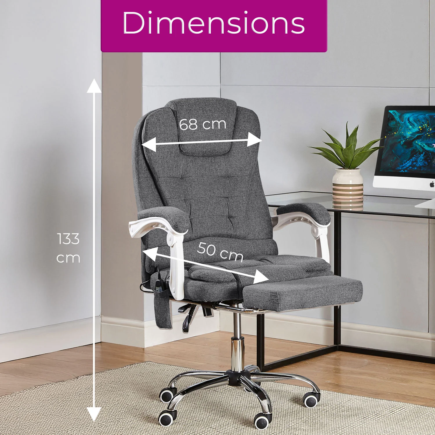 Neo Office Chair Dark Grey Fabric With Footrest & Massage Function