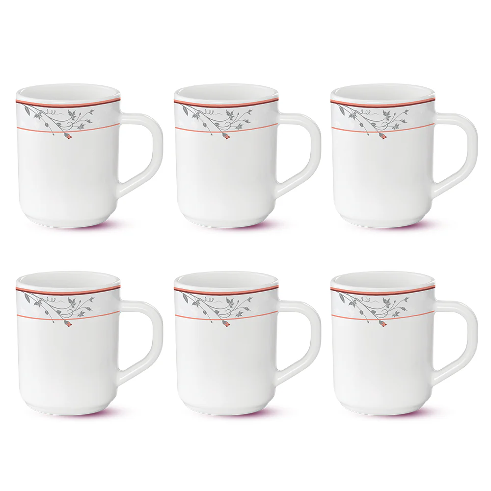 Larah By Borosil Quartz Mug Set, 240ml x 6