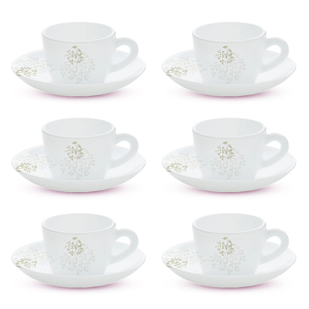 Larah by Borosil Ingot Cup n Saucer Set, 140ml x 12