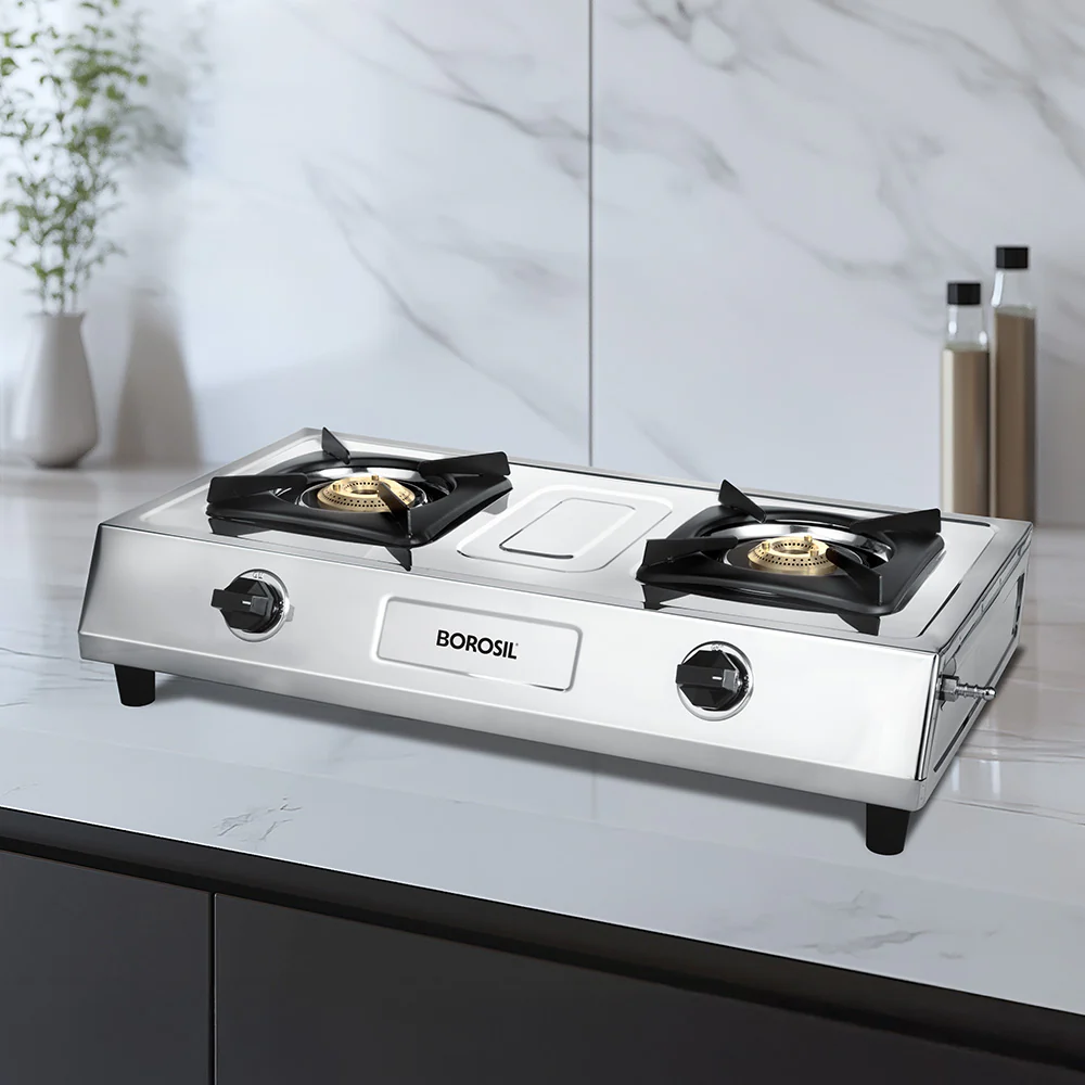 Borosil Smart Flame DLX Stainless Steel Gas Stove, 2 Burners