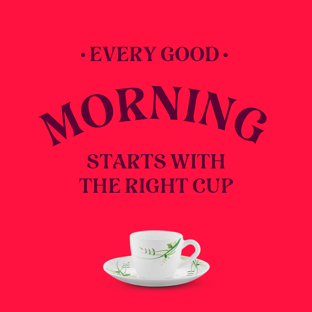 Larah by Borosil Green Herbs Cup n Saucer Set, 90ml x 12