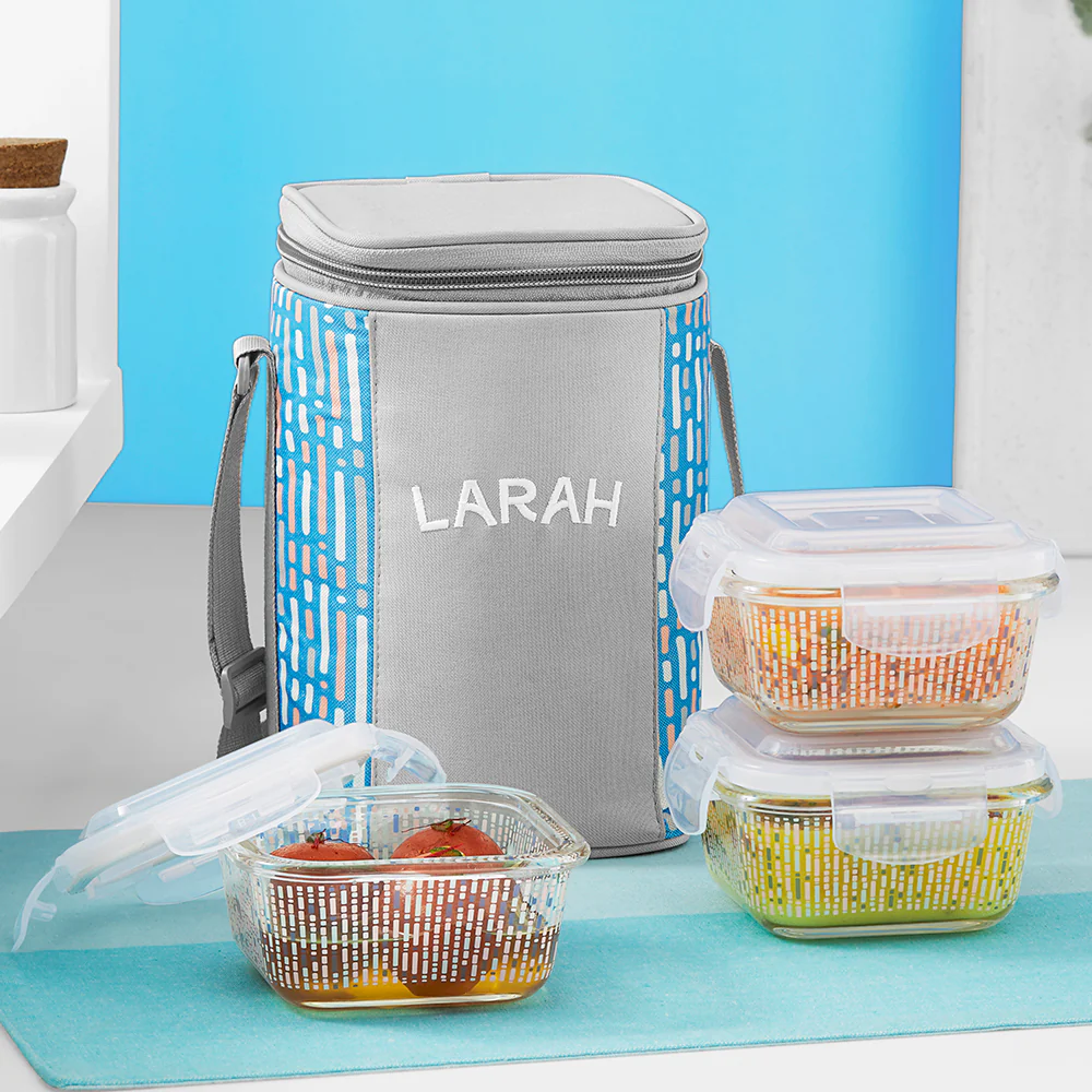 Larah Vogue Glass Lunchbox, Square x 3, 320ml x 3