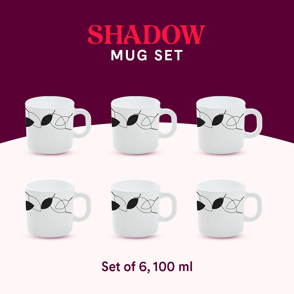 Larah by Borosil Shadow Mug Set, 100ml x 6