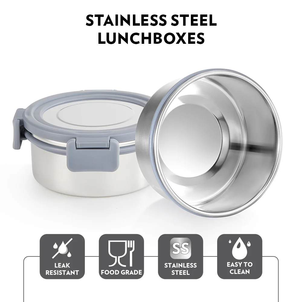 Borosil Slate Stainless Steel Lunchbox, Set of 2, Tall, 280ml