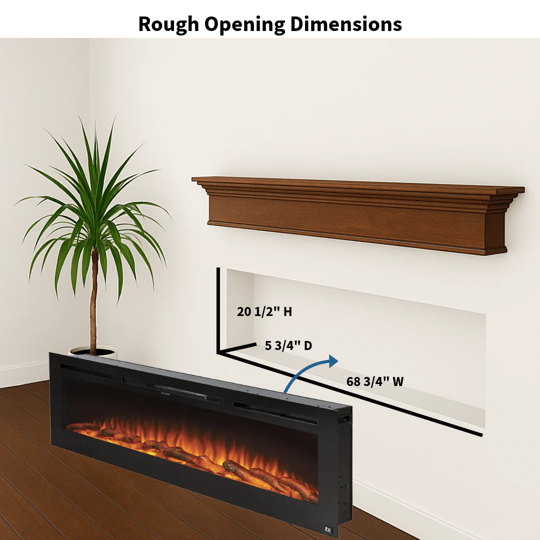 The Sideline 72 Inch Recessed Smart Electric Fireplace 80015