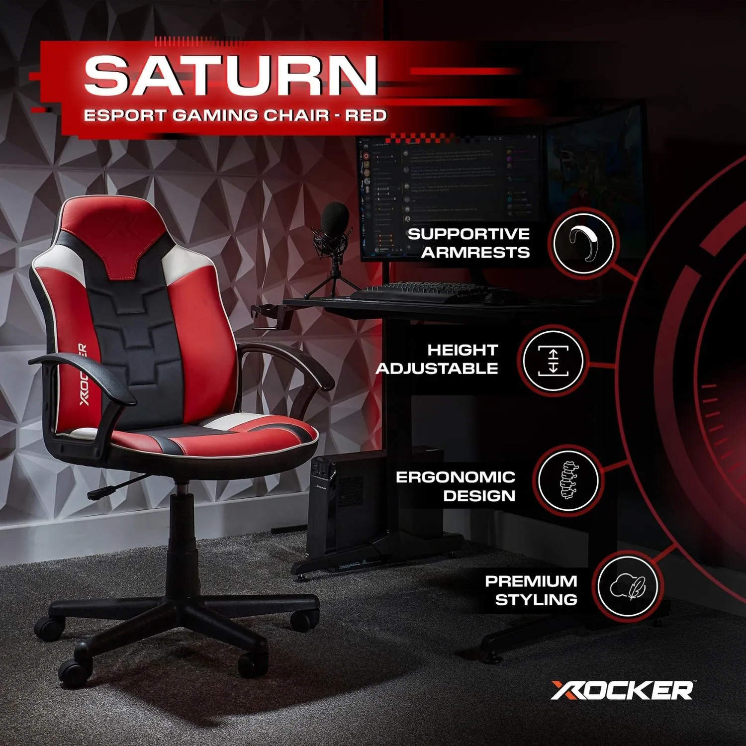 Saturn Ergonomic PC Office Gaming Chair - Red