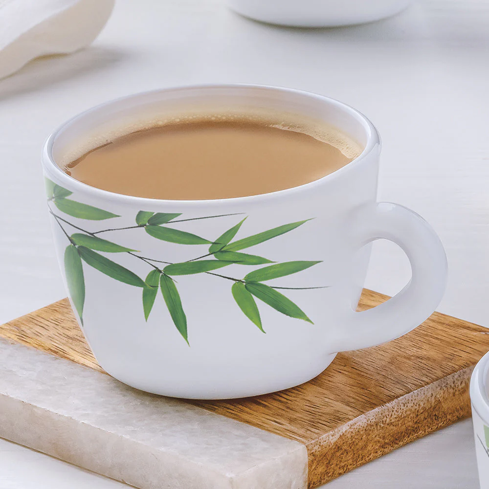 Larah by Borosil Bamboo Leaves Cup Set, 90ml x 6