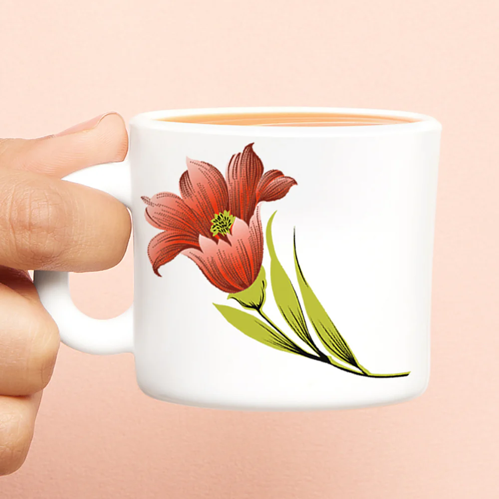 Larah by Borosil Red Iris Mug Set, 100ml x 6