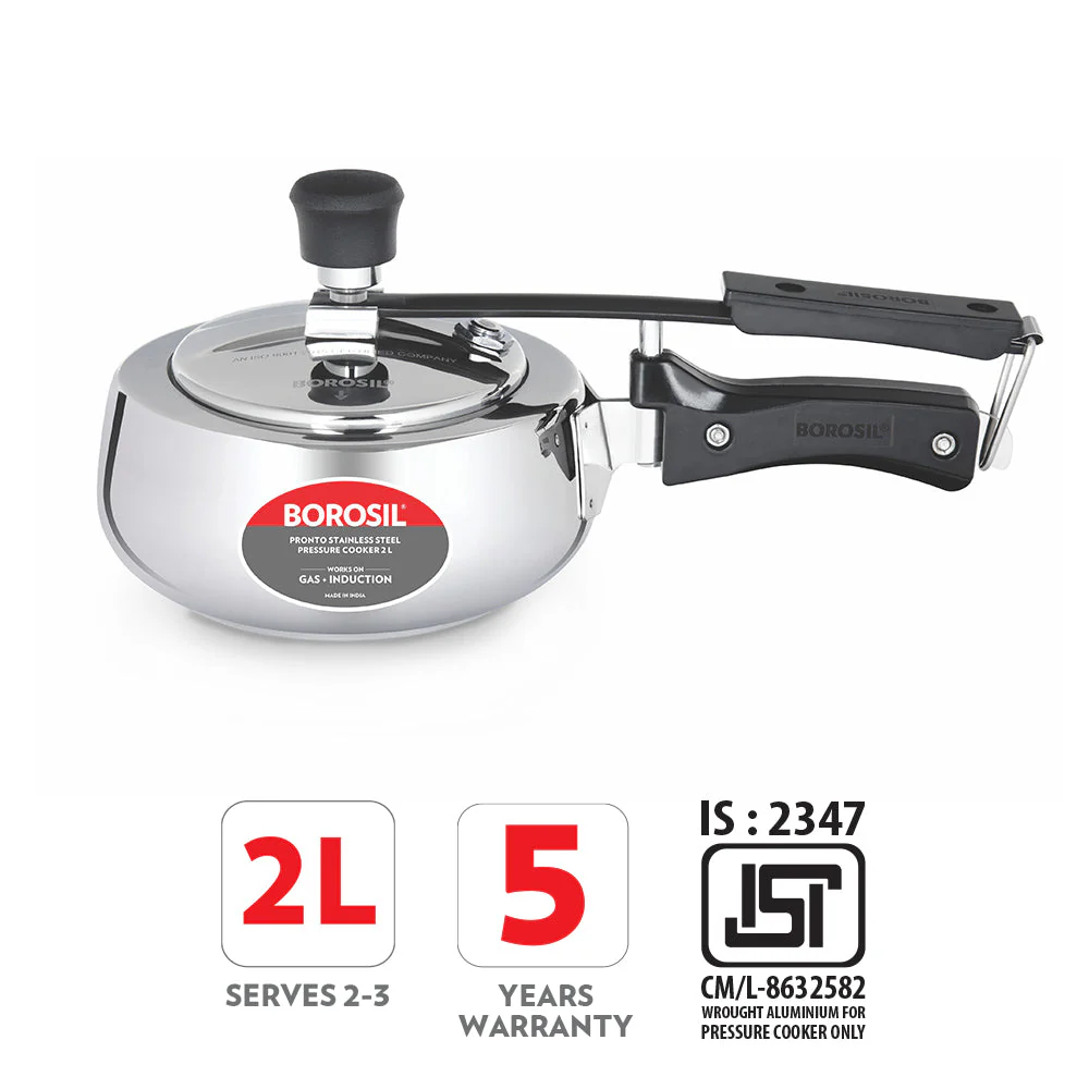 Borosil Pronto SS Pressure Cooker, 2L