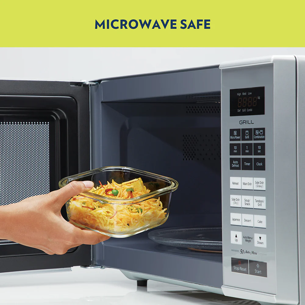 Elite Blue Grey Glass Lunch Box, Square x 3 (Tall), Set of 3, 320ml