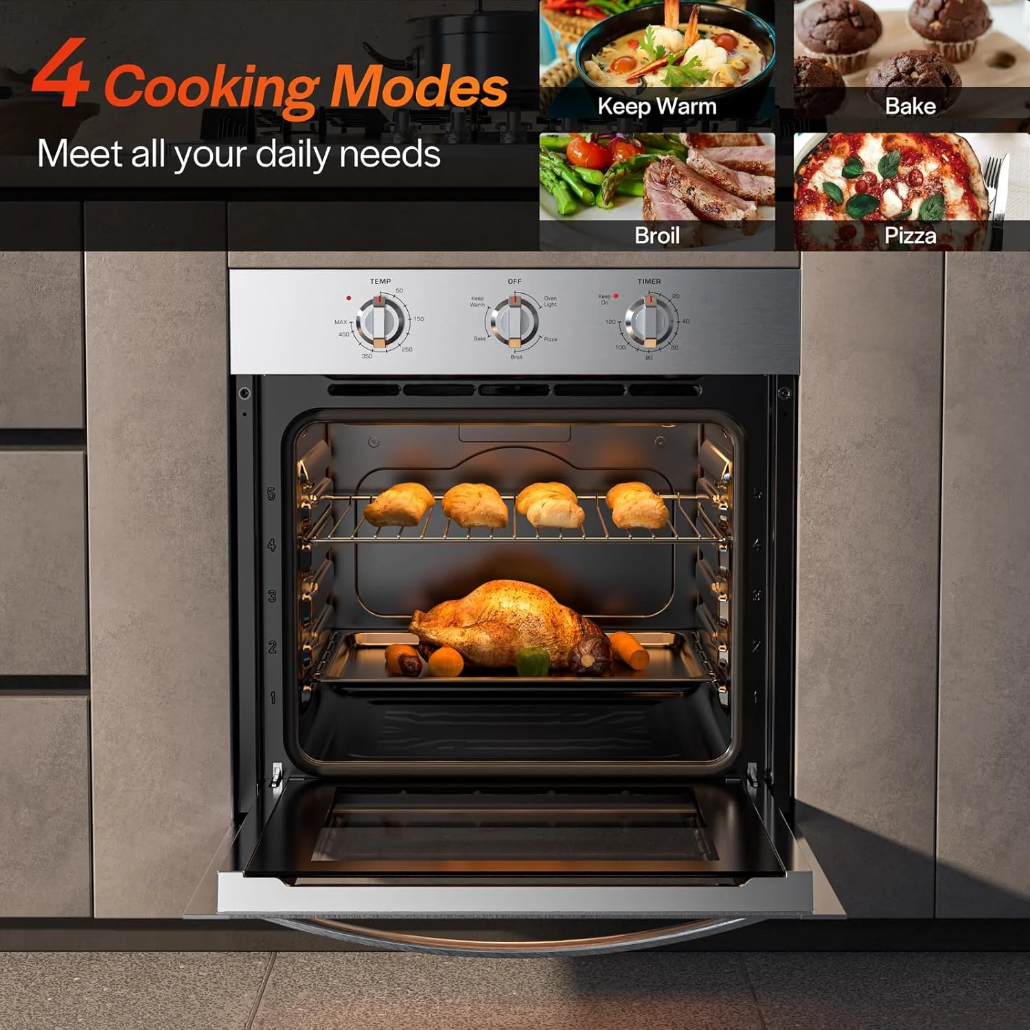 24-Inch Electric Wall Oven, 2.5 Cu. Ft. Stainless Steel, Mechanical Knobs
