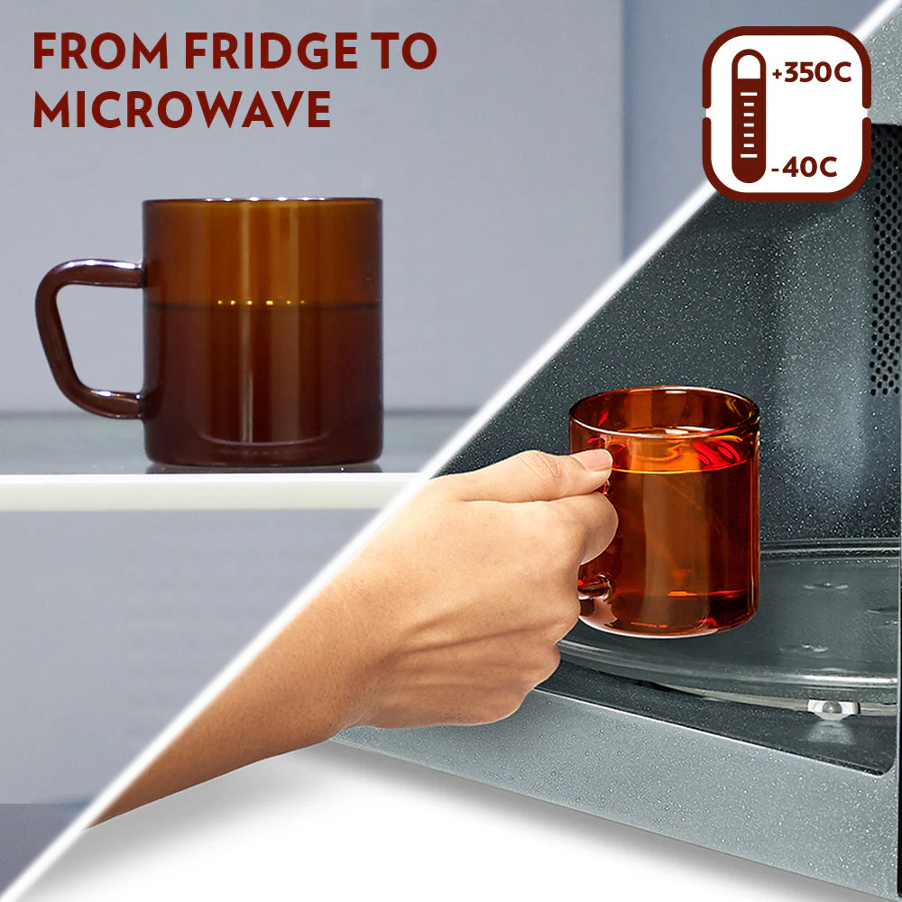 Borosil Vision Amber Mug, Set of 6, 190ml