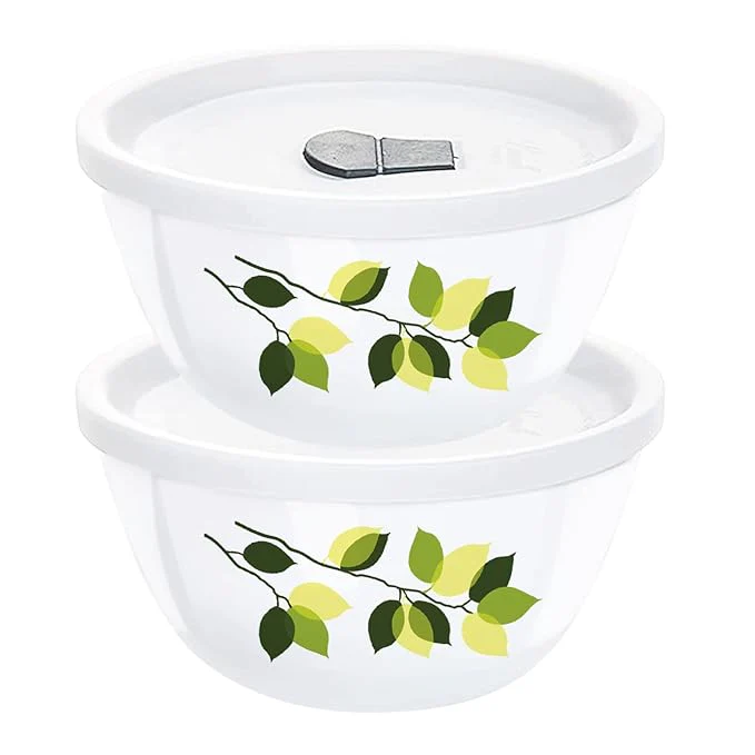 Larah by Borosil Green Leaves 4 pc Mixing Bowl, 1 L + 750 ml