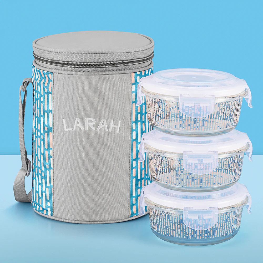 Larah Vogue Glass Lunchbox, Round x 3, 400ml x 3