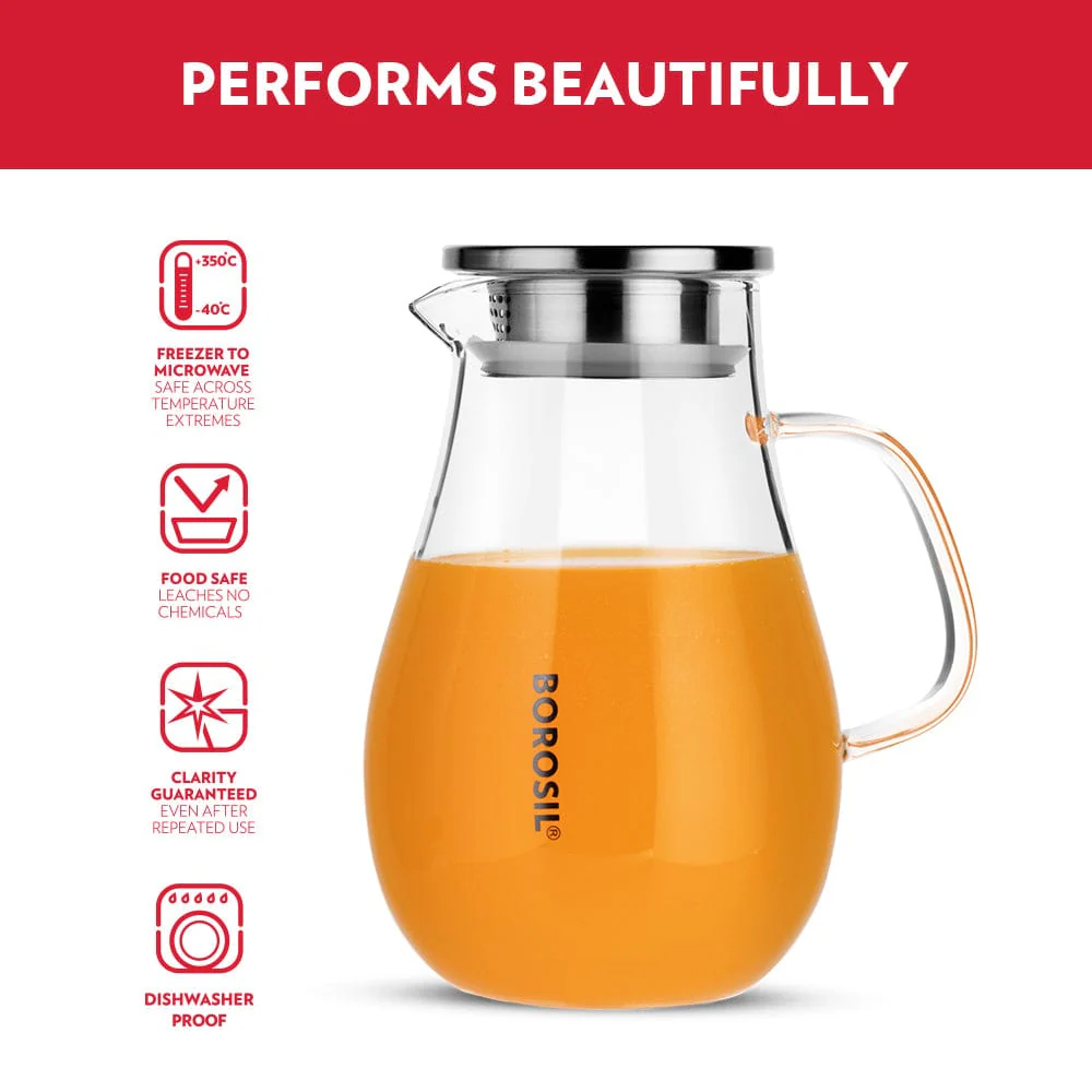 Borosil Vision Juice & Water Jug w steel lid, 1.75L
