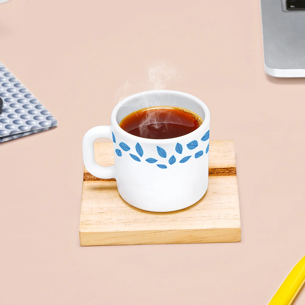 Larah by Borosil Blue Leaves Mug Set, 100ml x 6