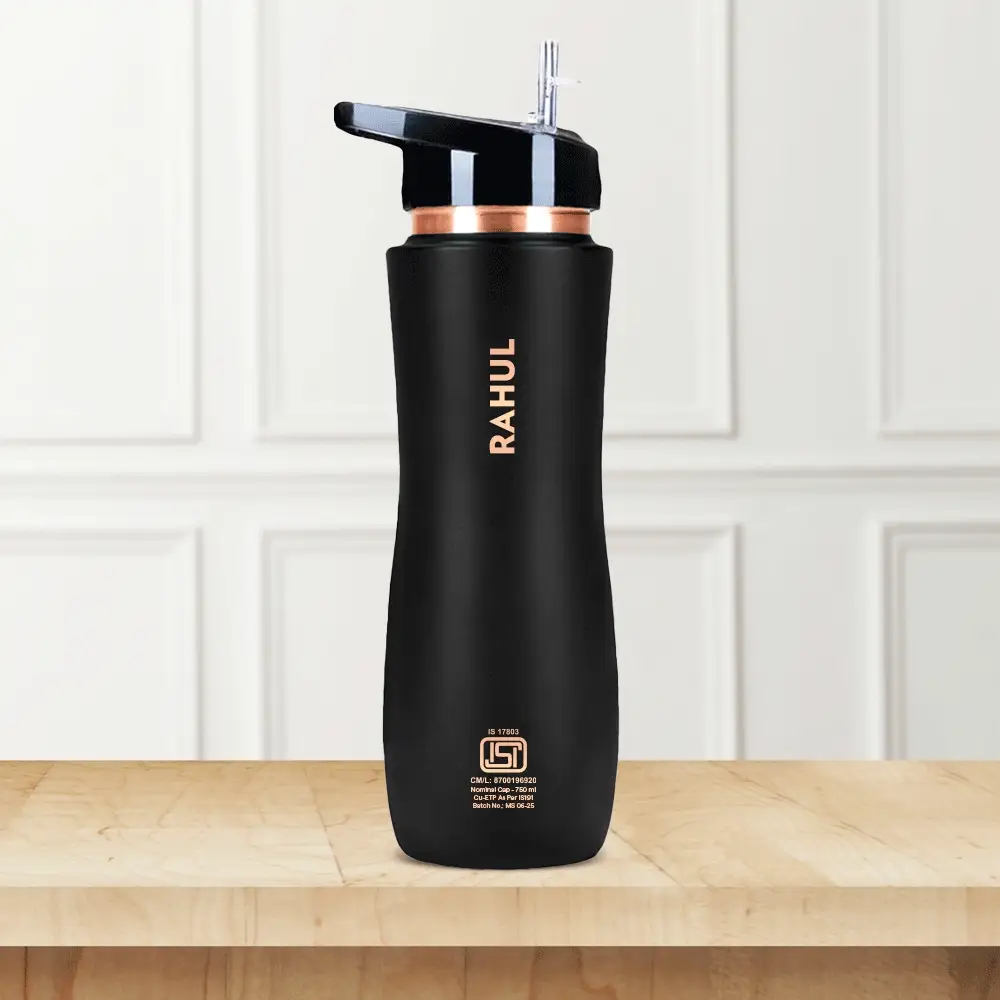 Borosil Sipper Copper Bottle, Black, 750ml, Personalised