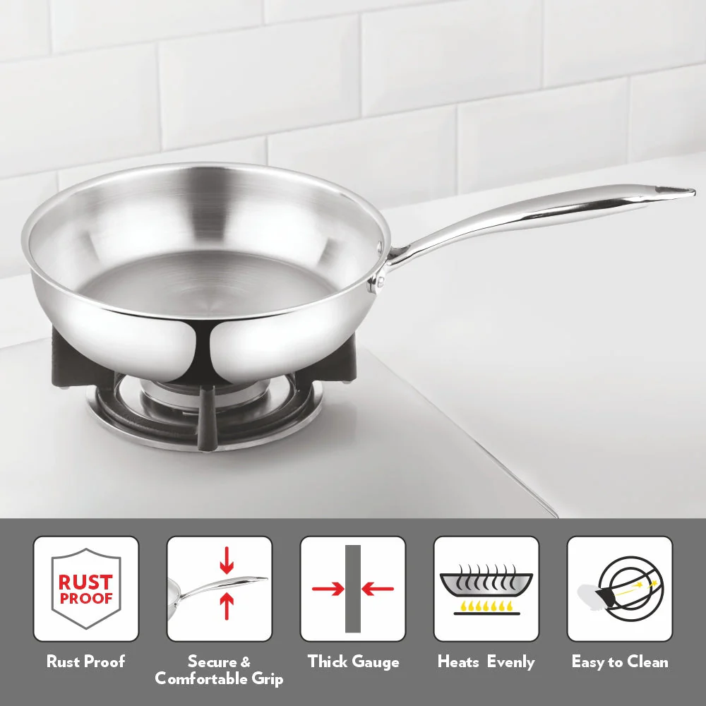 Borosil Cookfresh Triply Frying Pan (Steel Handle), 1.75L