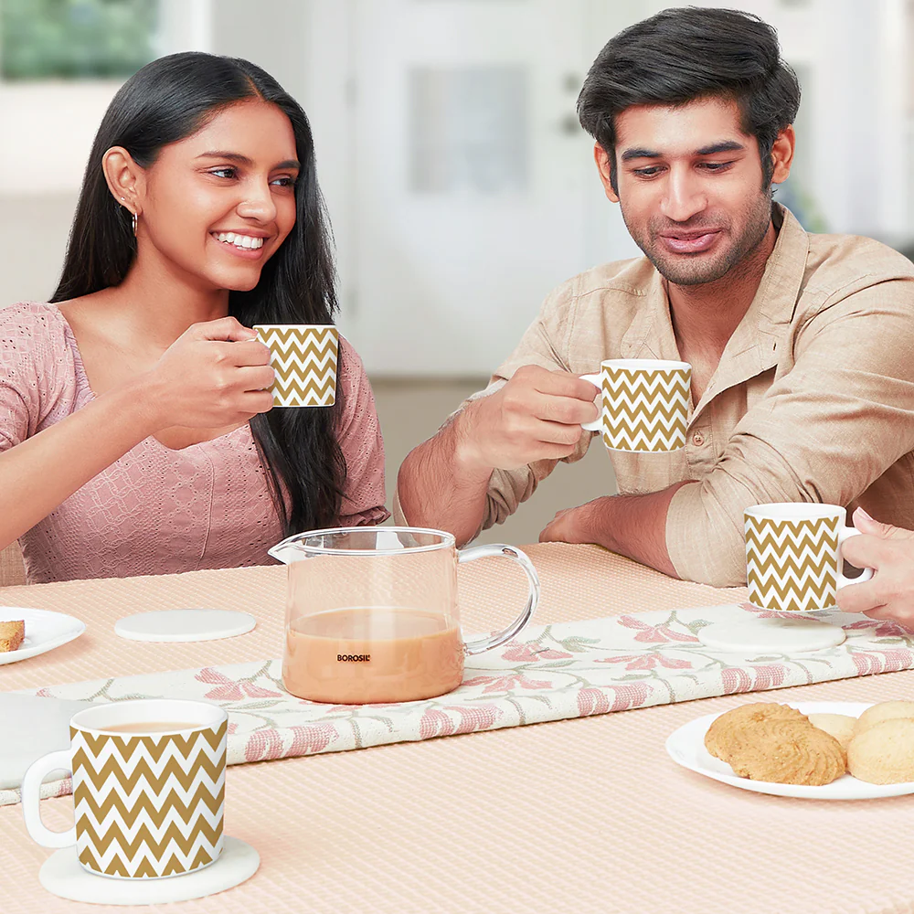 Larah by Borosil Gold Waves Mug Set, 180ml x 6