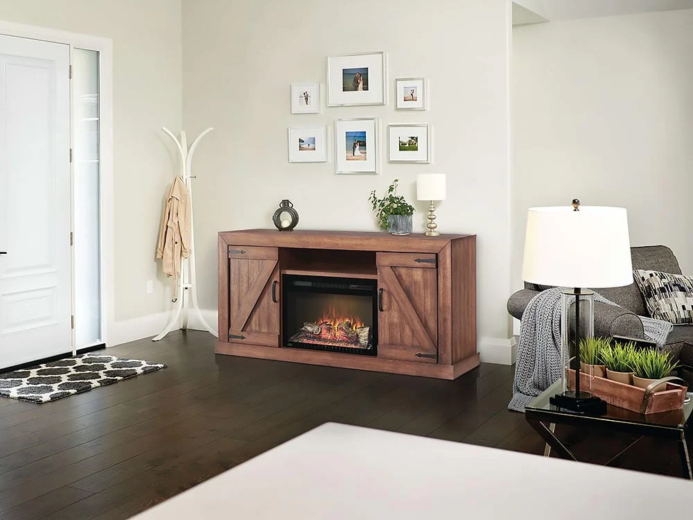 Lambert Electric Fireplace TV Stand in Rustic Wood