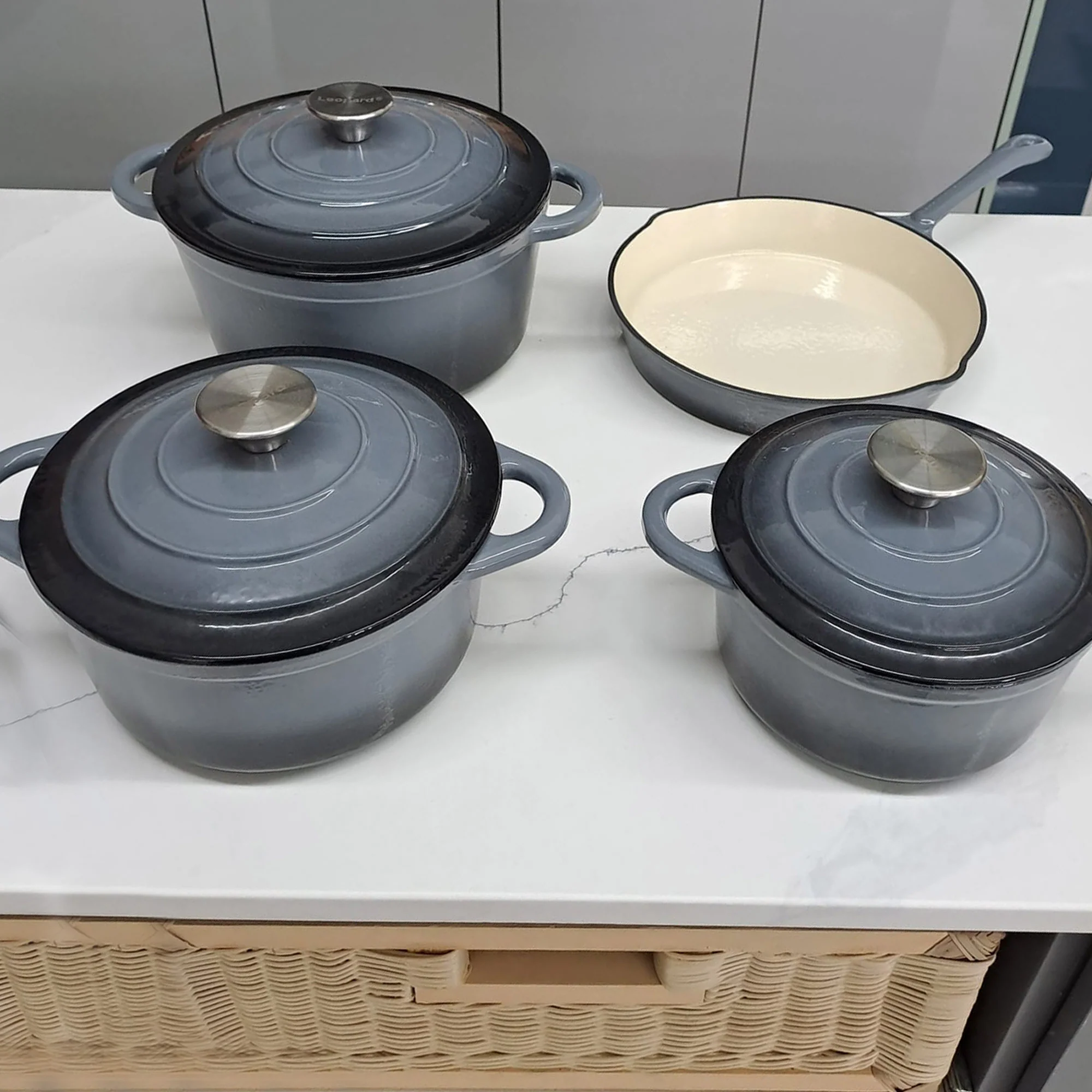 CH 7 Piece Cast Iron Pot Set Grey