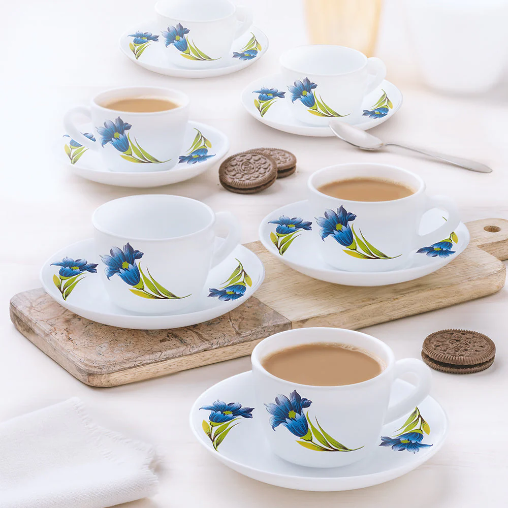 Larah by Borosil Nina Cup n Saucer Set, 140ml x 8