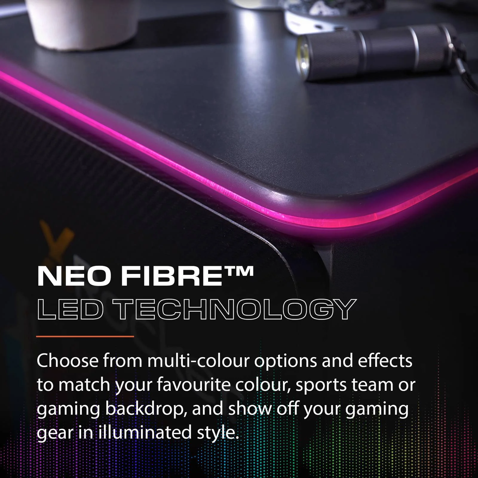 Carbon-Tek LED Bedside Side Table with Wireless Charging and Drawer - Grey / Blue RGB