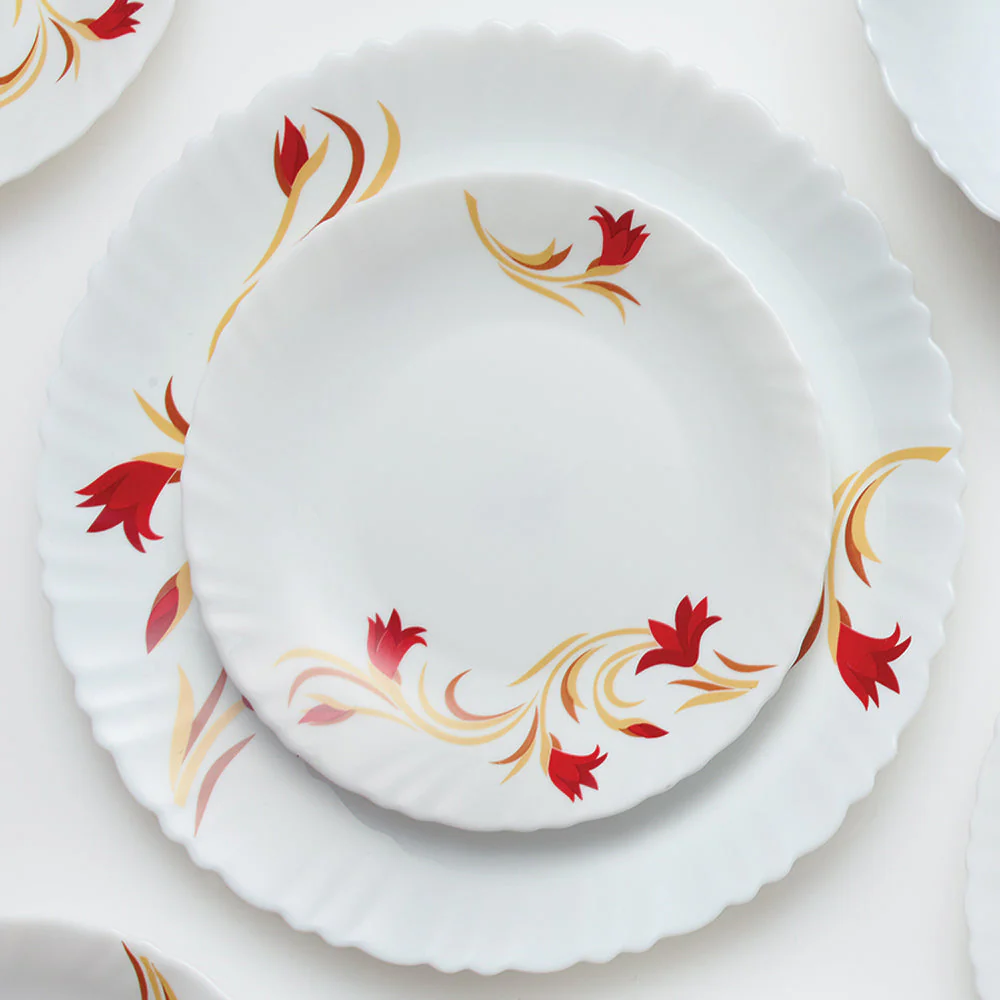 Larah by Borosil Red Lily Dinner Set, 19 pc