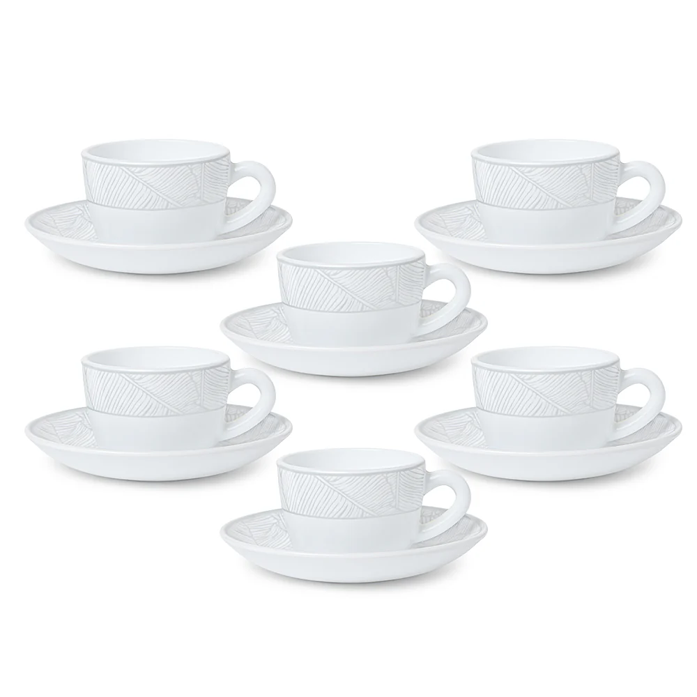 Larah By Borosil Ivy Cup n Saucer Set, 140ml x 12