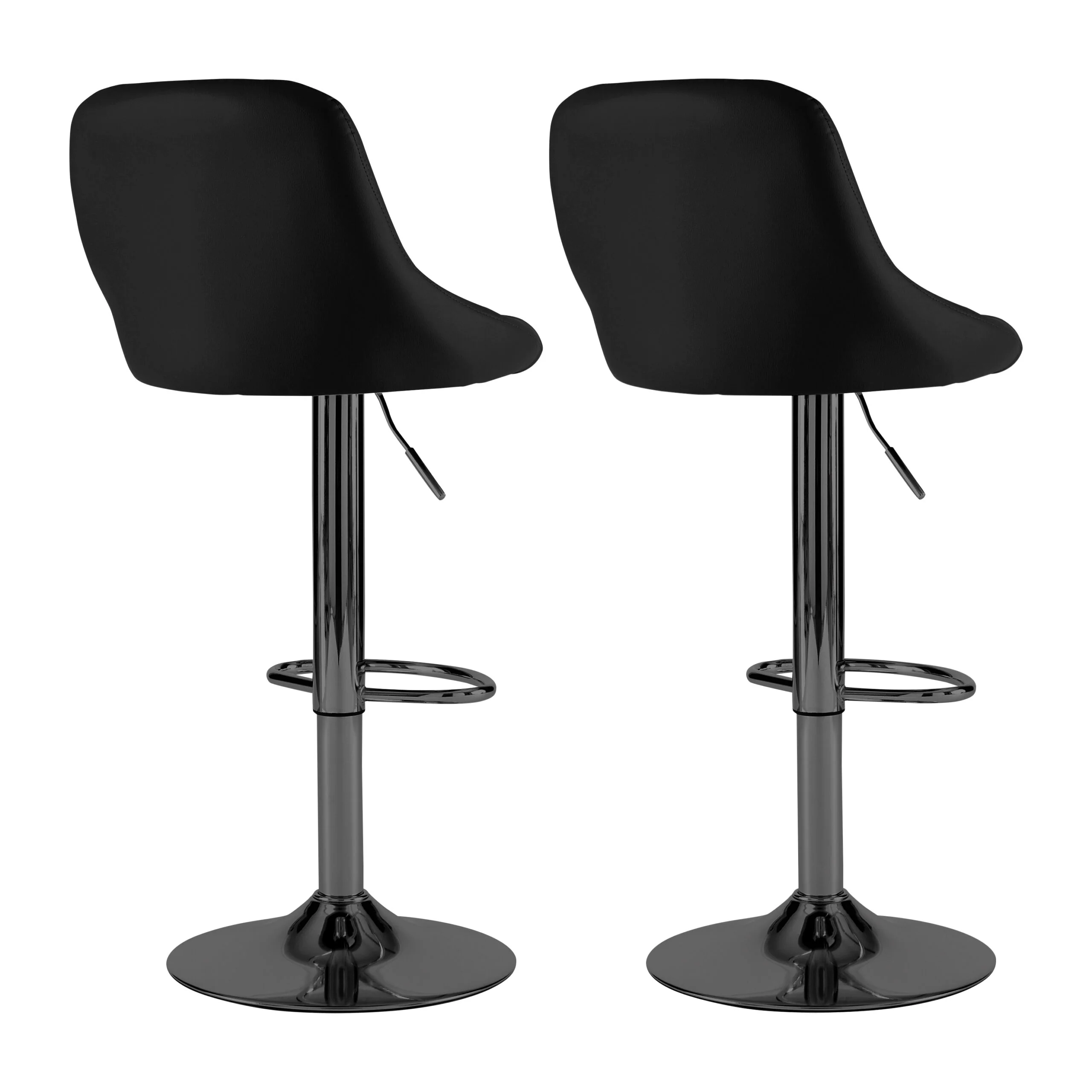 Neo Bar Stool Black Leather & Back Steel Base Set of Two