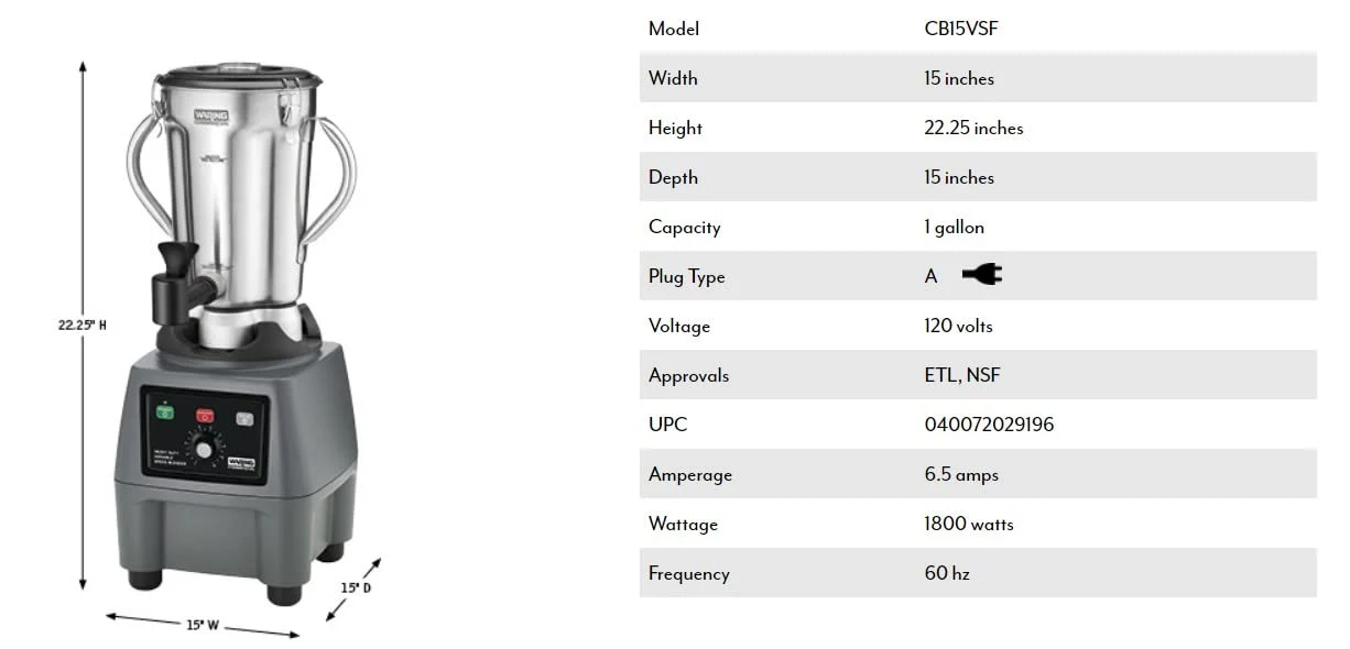 Commercial Ultra Heavy Duty 3.75 Blender, Electric Touchpad Controls with Variable Speed, Stainless Steel 1 Gallon Container, 120V, 5-15 Phase Plug