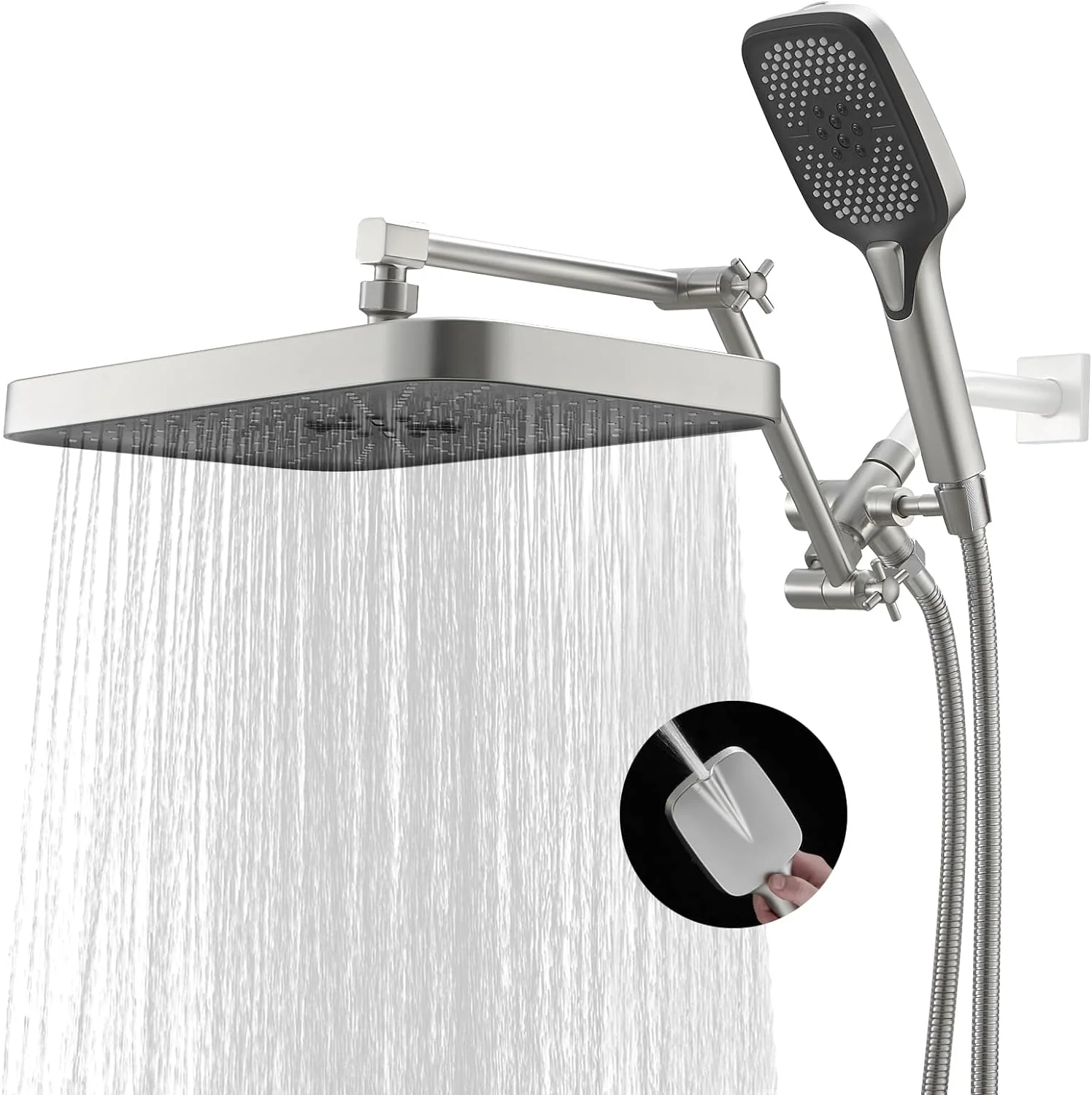 12 Inch Shower Head With With 3+1 Settings Handheld Spray, Including 3-Way Diverter, Extension Arm, Height/Angle Adjustable