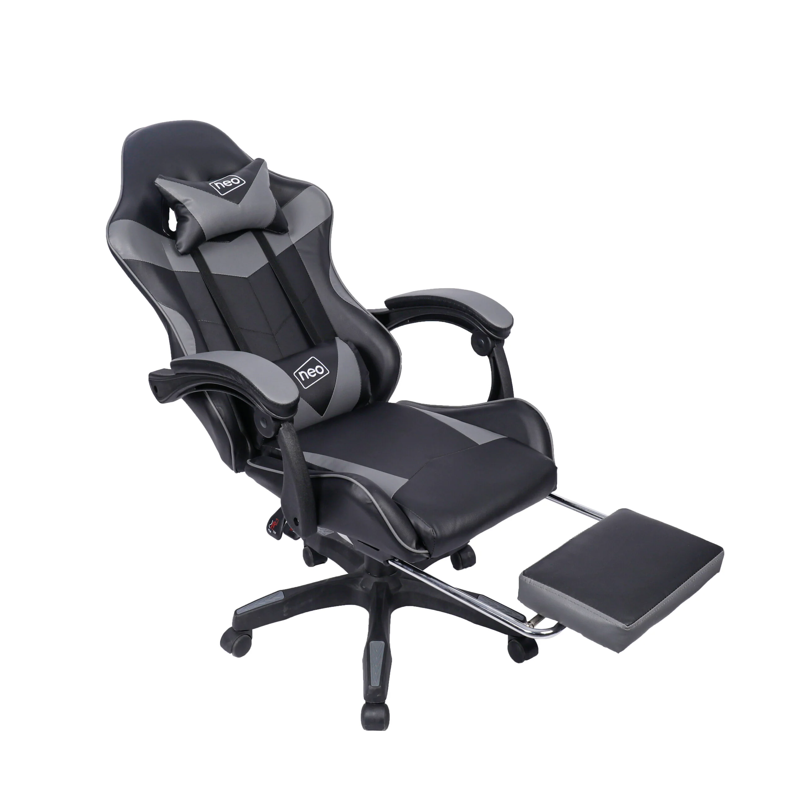 Neo Gaming Chair Grey & Black PU Leather with Footrest