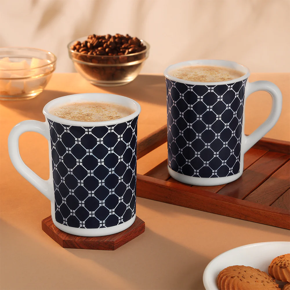 Larah By Borosil Kazak White Mug Set, 350ml x 2