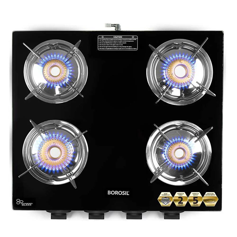 Borosil Blaze Glass-top Gas Stove, 4 Burners