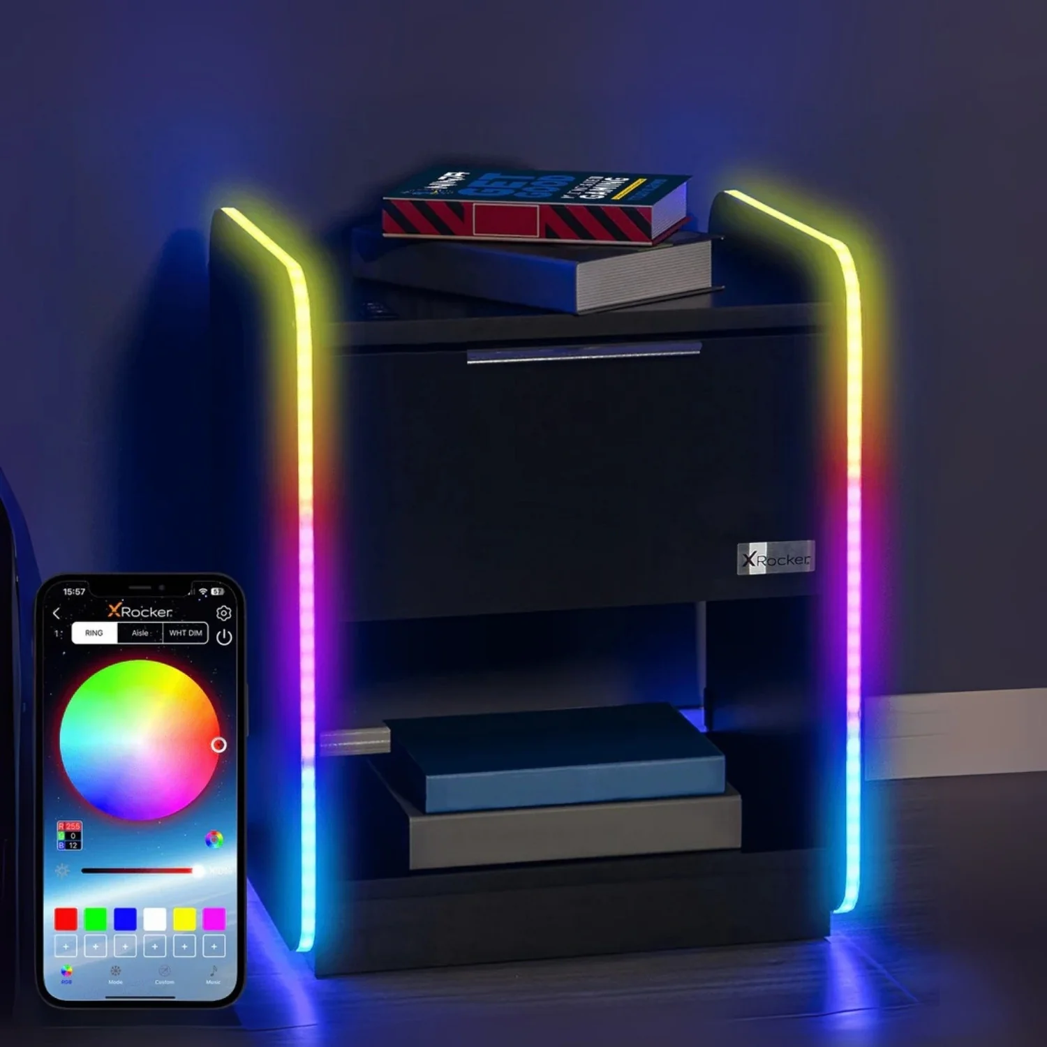 Electra LED Bedside Side Table with Wireless Charging - Black RGB